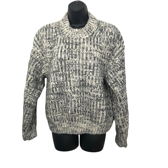 Samsoe Samsoe Extra Thick Grey & Cream Knit Crew Neck Sweater Size S - Picture 3 of 9